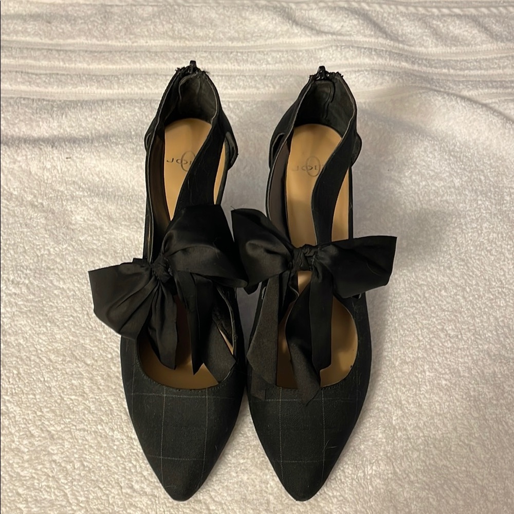 Joey O Black Window Pane Plaid Heels with Elegant Bow
